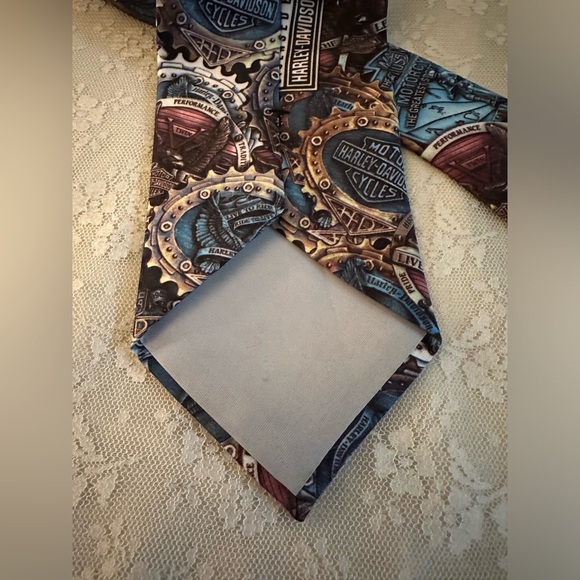 Harley Davidson Motorcycle Ralph Marlin Mens Neck Tie Belt Buckle Pattern 1994 - Picture 2 of 4